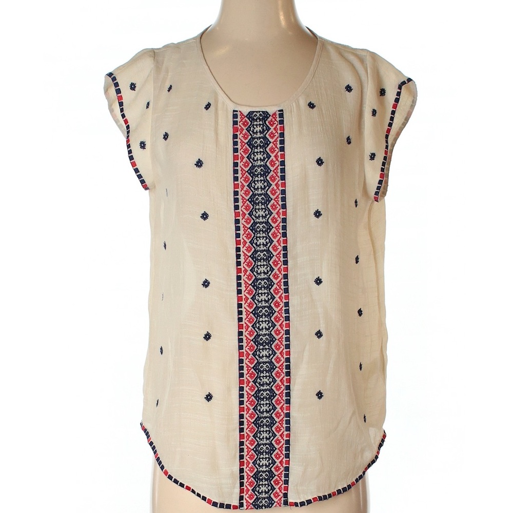 THML Embroidered Short Sleeve Blouse M